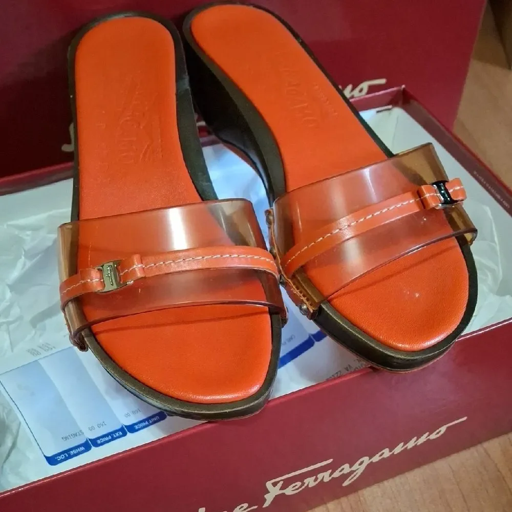 Salvatore Ferragamo Orange Slide Sandals